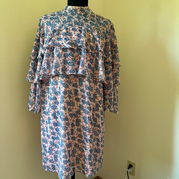 *REBECCA MINKOFF* Pink x Blue Floral Long Sleeve Dress Size Small - Picture 1 of 8
